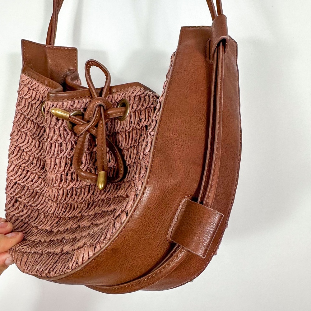 Free People Cabana Brown Vegan Leather Cinched Crossbody Purse - Picture 3 of 8